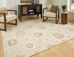 Hoover Furniture Outlet - Ashley Furniture - Calkin 8' x 10' Rug - 8' x 10' Rug / Linen/Gray/Caramel - R406391