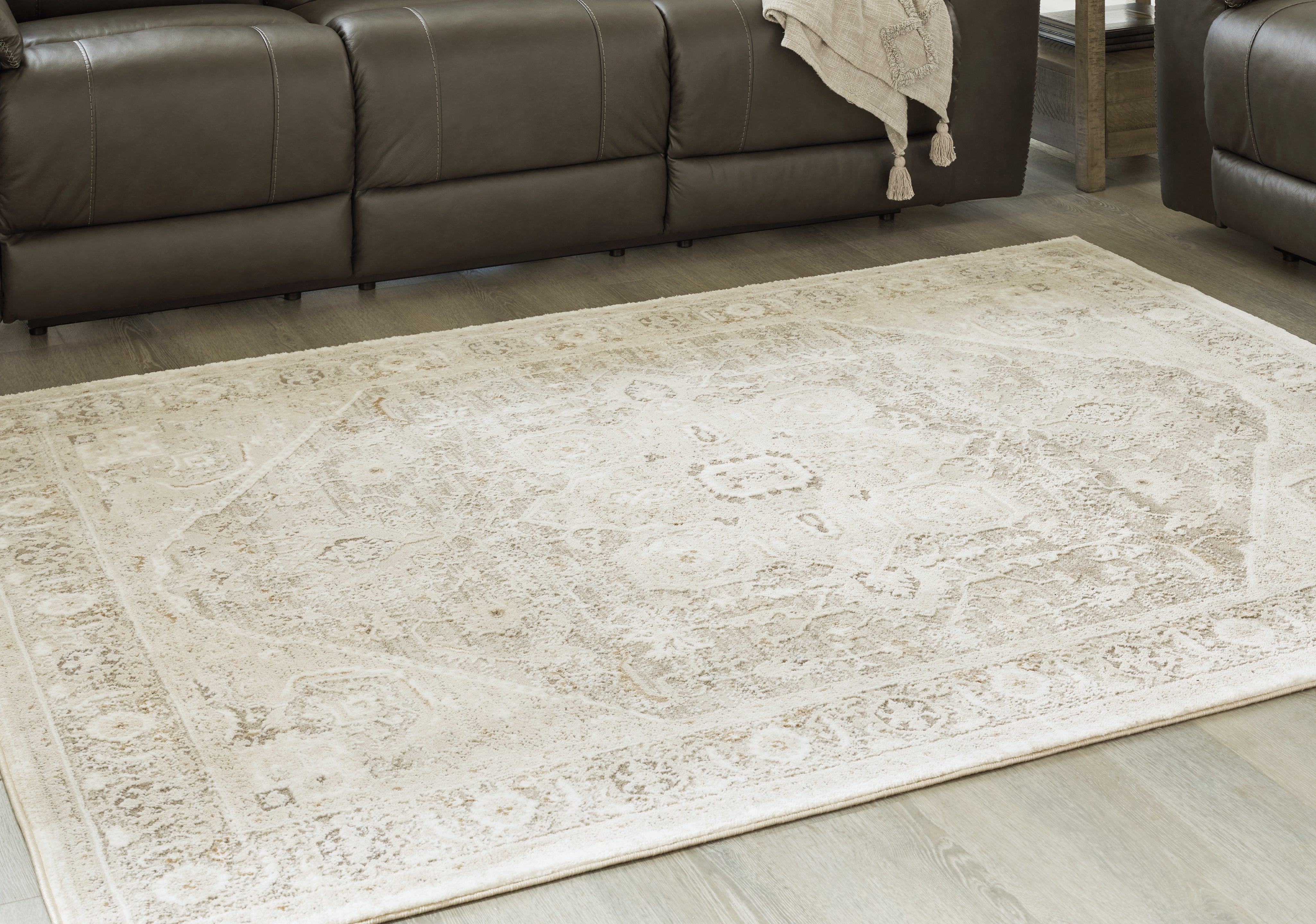 Hoover Furniture Outlet - Ashley Furniture - Gatwell 5' x 7' Rug - 5' x 7' Rug / Ivory/Gray/Tan - R406512