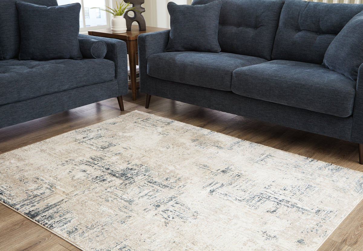 Hoover Furniture Outlet - Ashley Furniture - Gentor 5' x 7' Rug - 5' x 7' Rug / Blue/Ivory - R406522