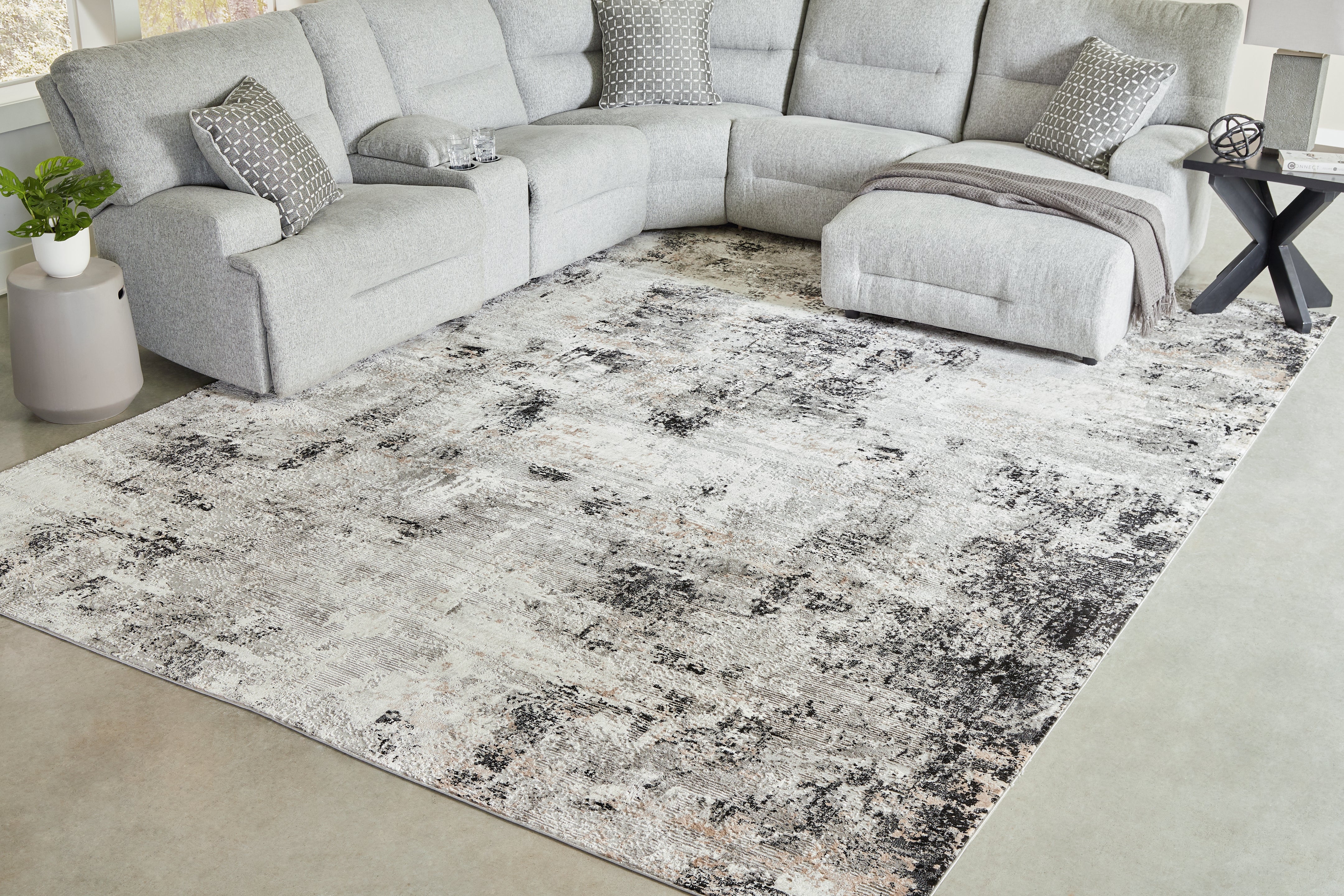 Hoover Furniture Outlet - Ashley Furniture - Langwell 10' x 14' Rug - 10' x 14' Rug / Black/Gray/White - R406780