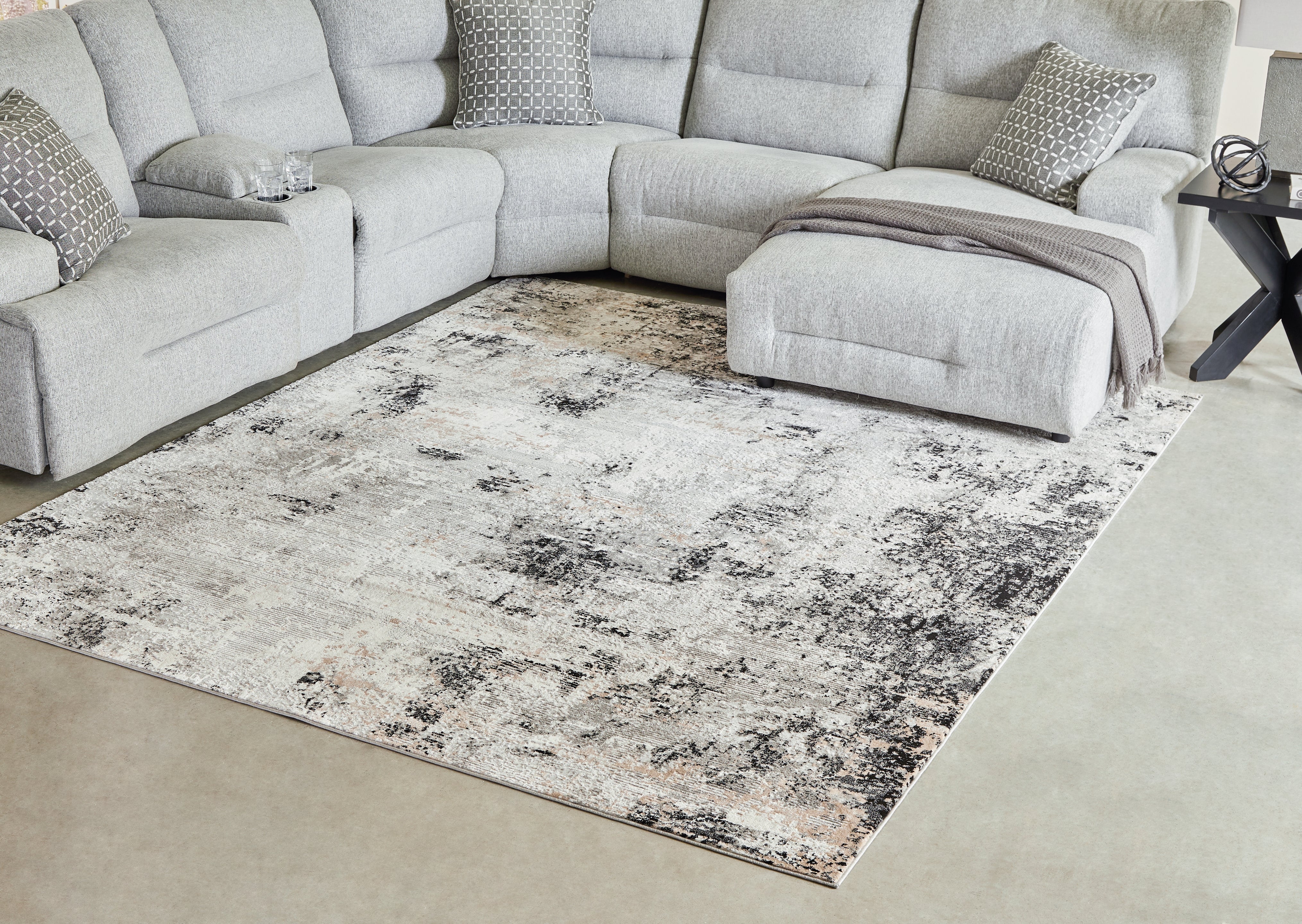 Hoover Furniture Outlet - Ashley Furniture - Langwell 8' x 10' Rug - 8' x 10' Rug / Black/Gray/White - R406781
