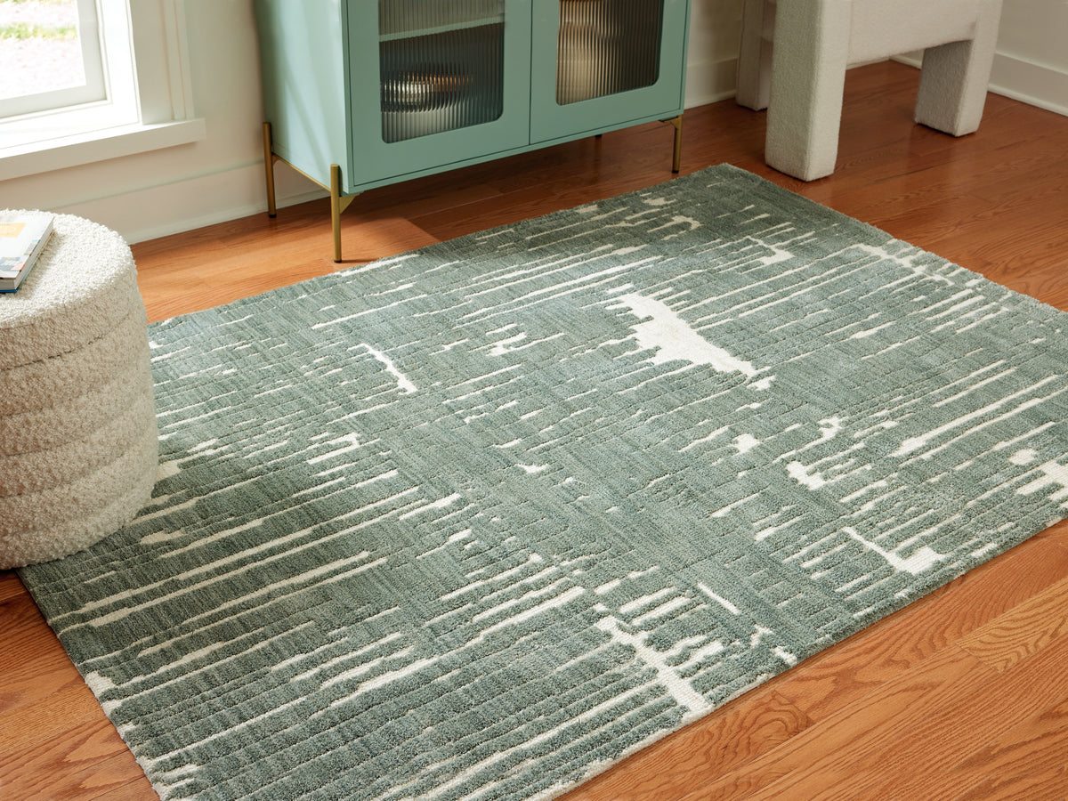 Hoover Furniture Outlet - Ashley Furniture - Cayworth 8' x 10' Rug - 8' x 10' Rug / Teal/White - R407091