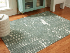 Hoover Furniture Outlet - Ashley Furniture - Cayworth 8' x 10' Rug - 8' x 10' Rug / Teal/White - R407091