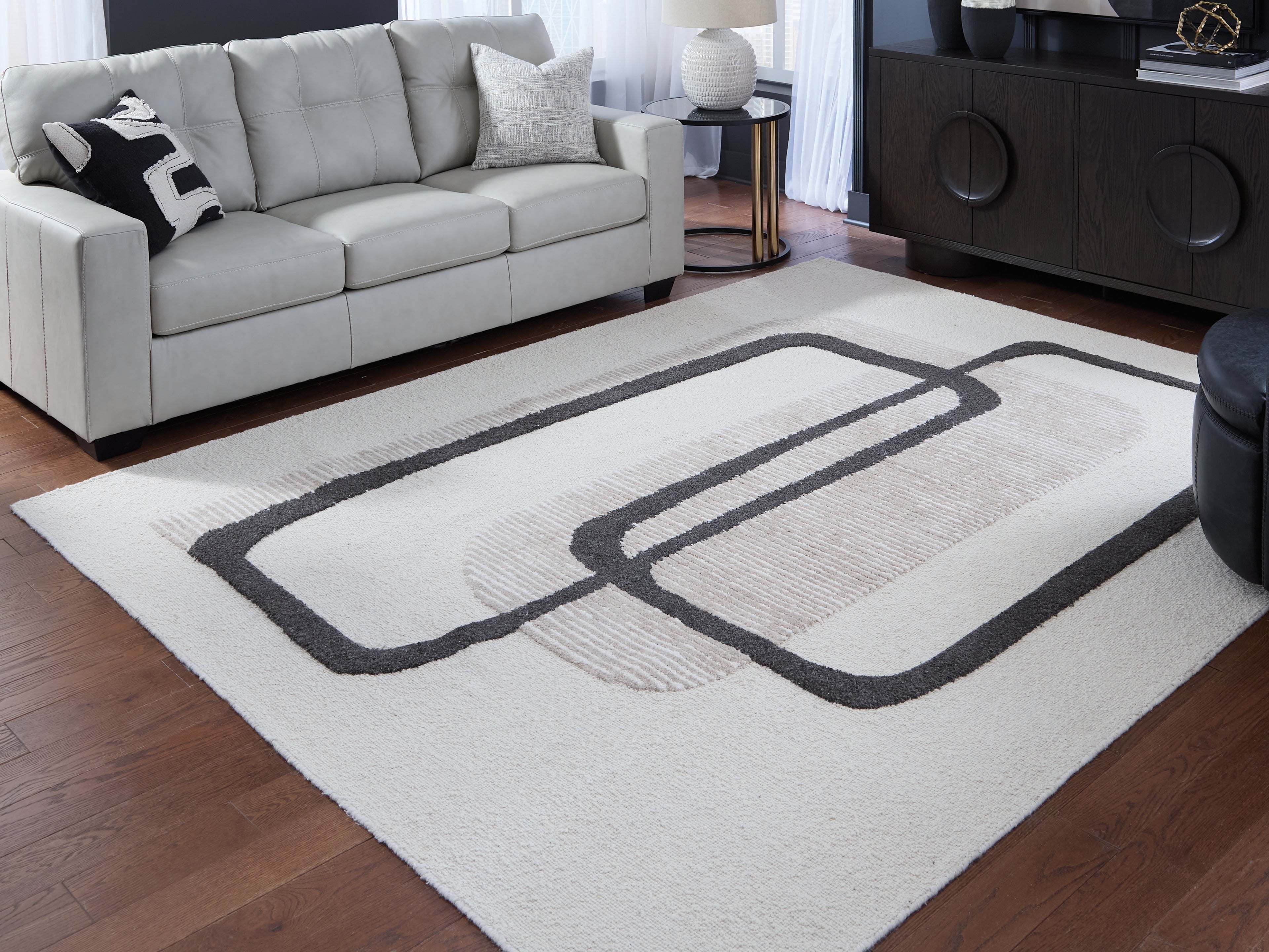Hoover Furniture Outlet - Ashley Furniture - Davismour 7'8" x 10' Area Rug - 7'8" x 10' Area Rug / Ivory/Taupe/Charcoal - R407561