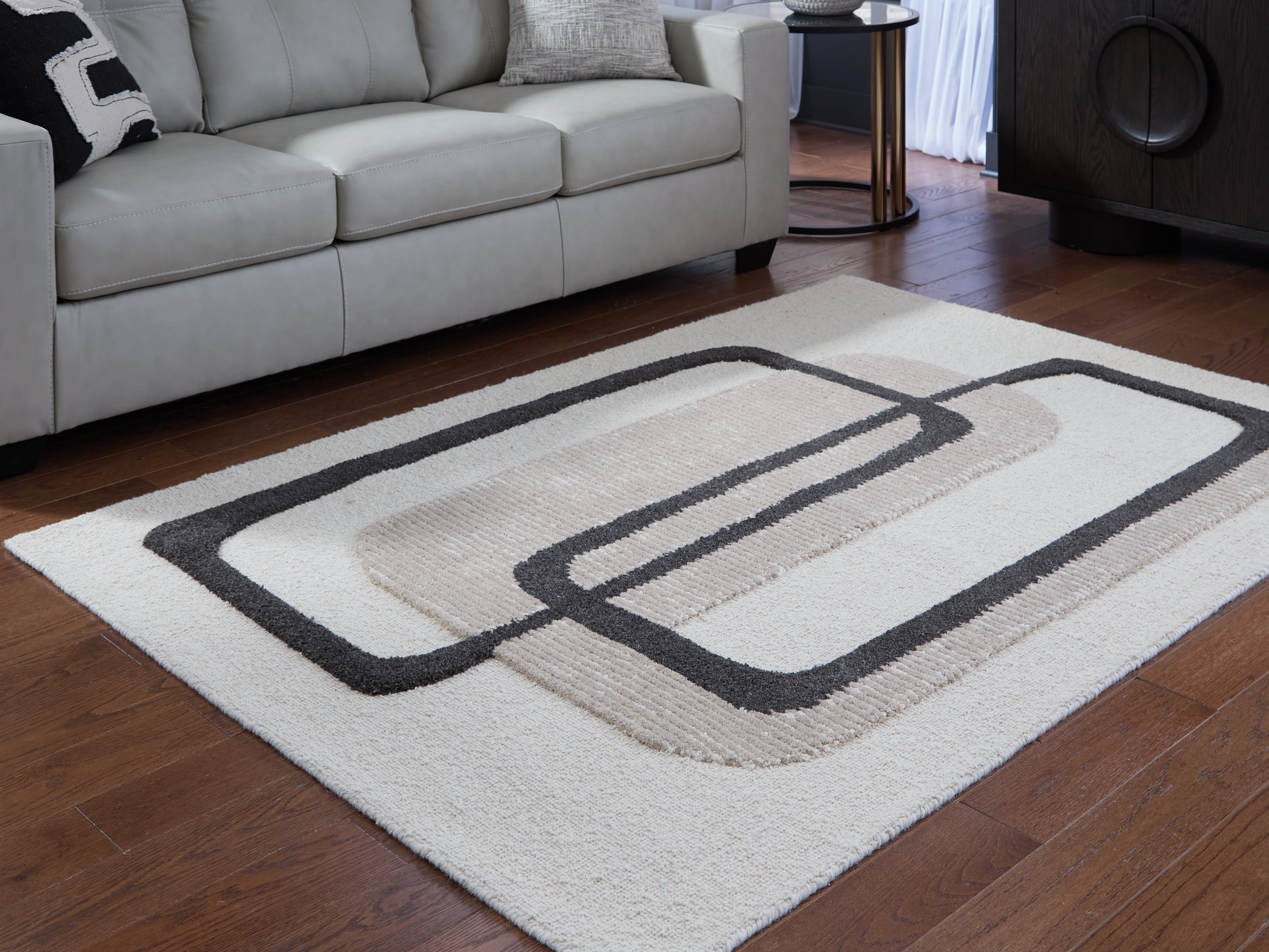 Hoover Furniture Outlet - Ashley Furniture - Davismour 5' x 7' Area Rug - 5' x 7' Area Rug / Ivory/Taupe/Charcoal - R407562