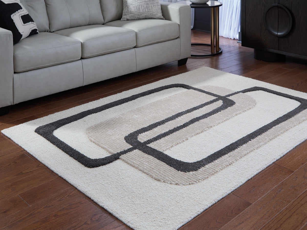 Hoover Furniture Outlet - Ashley Furniture - Davismour 5' x 7' Area Rug - 5' x 7' Area Rug / Ivory/Taupe/Charcoal - R407562