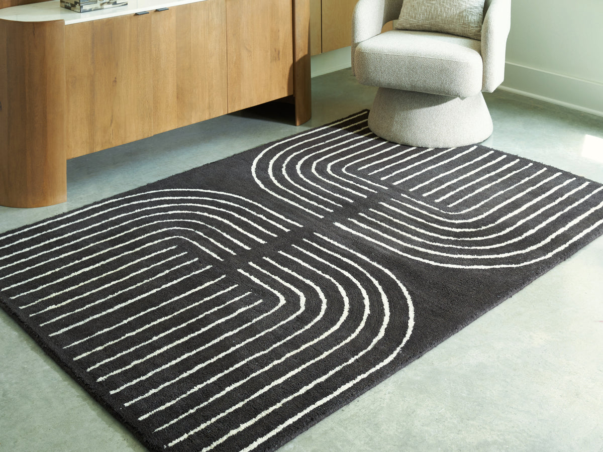 Hoover Furniture Outlet - Ashley Furniture - Eldonmore 5' x 7' Area Rug - 5' x 7' Area Rug / Black/Ivory - R407572