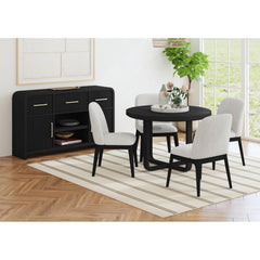 Sylvie Dining Side Chair with White Fabric in Black with Grain (2 Per Carton)