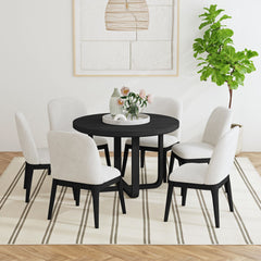 Sylvie Dining Side Chair with White Fabric in Black with Grain (2 Per Carton)
