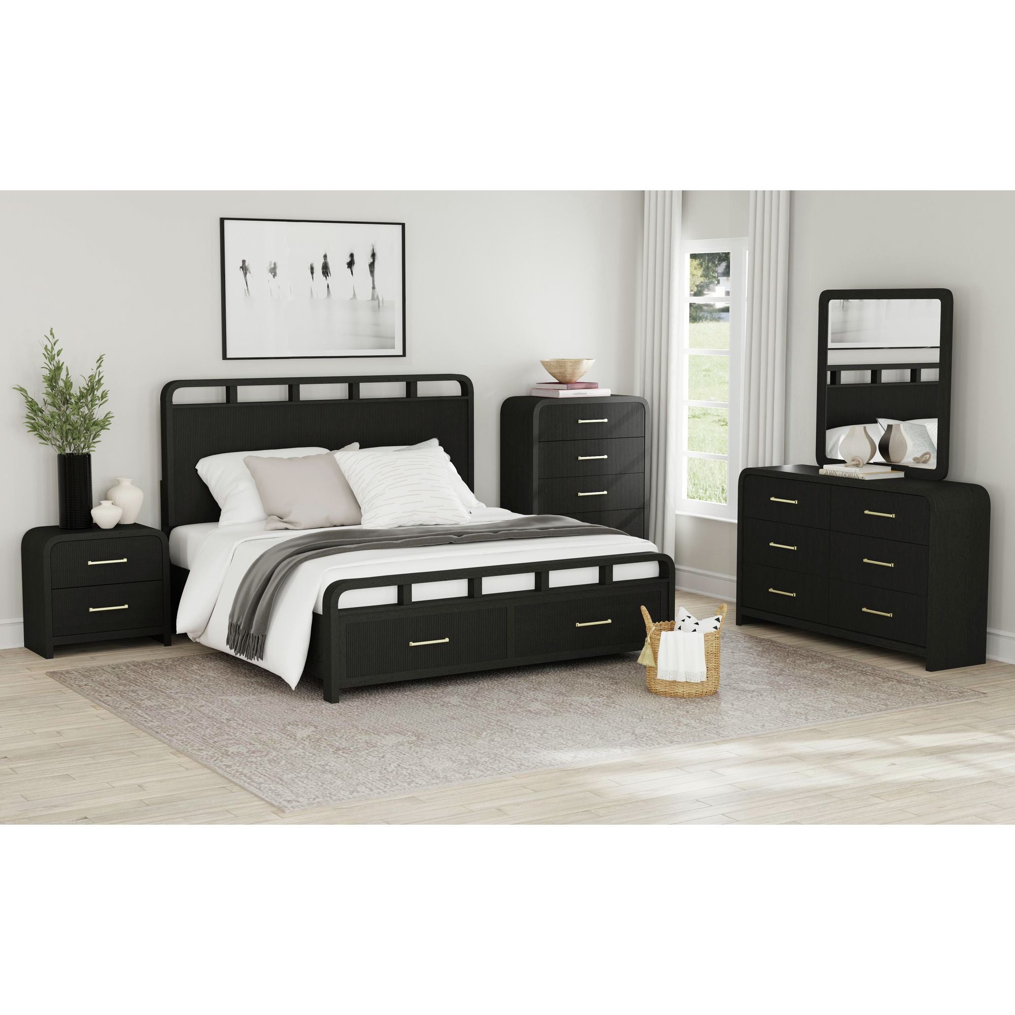 Ridgemont King Storage Bed in Black with Grain – SKU B-14440-8W-KSB | Elements