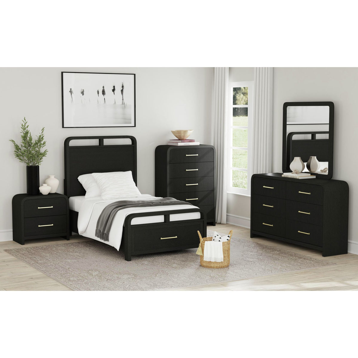 Ridgemont Dresser and Mirror Set in Black with Grain – SKU B-14440-8W-DRMR | Elements