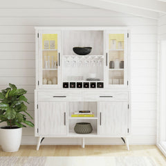 Rogen Rustic Buffet & Hutch with LED in Rustic White – SKU D-12850-7-BFHT | Elements
