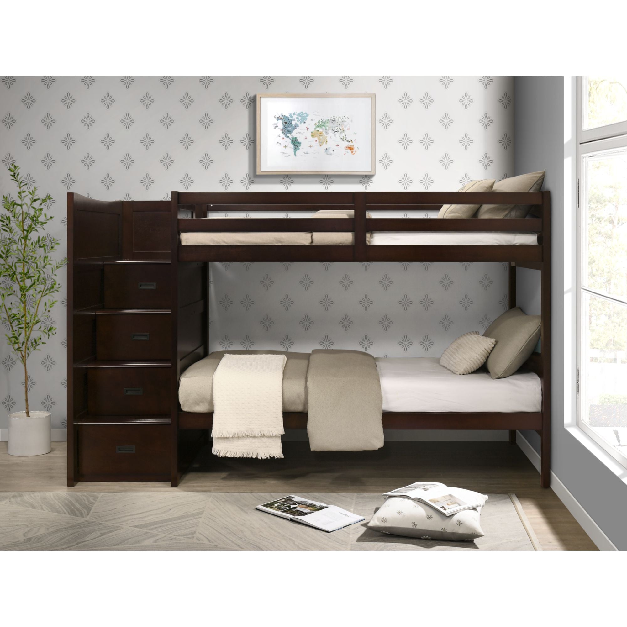 Sami Twin Over Twin Step Bunk with Left HB in Espresso – SKU SM550TTBL | Elements