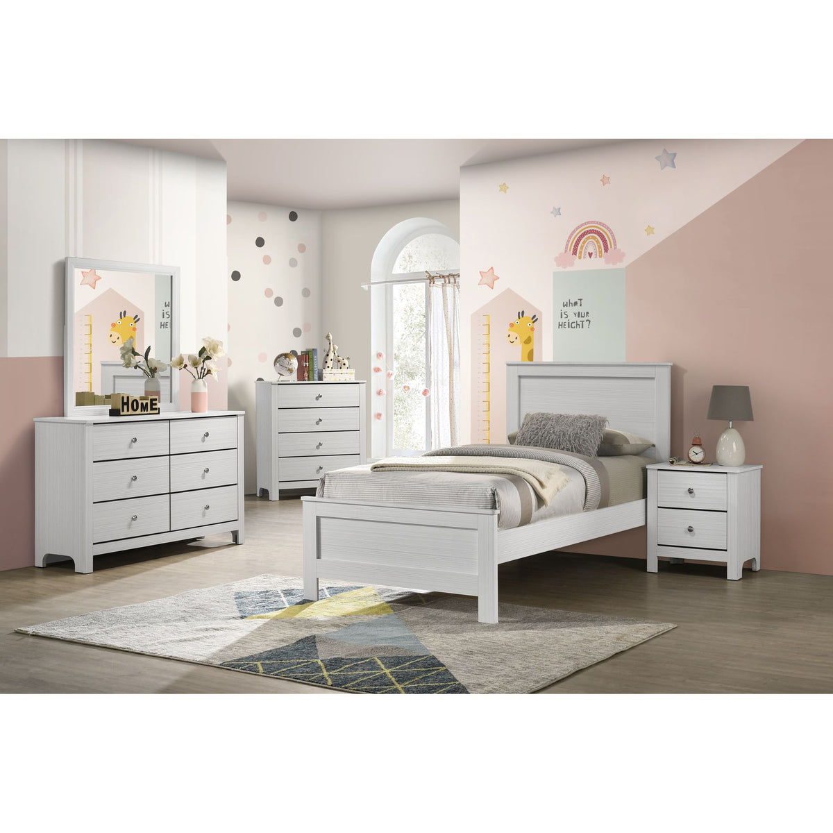 Sami Youth Twin Panel Bed in White – SKU SM790TB | Elements