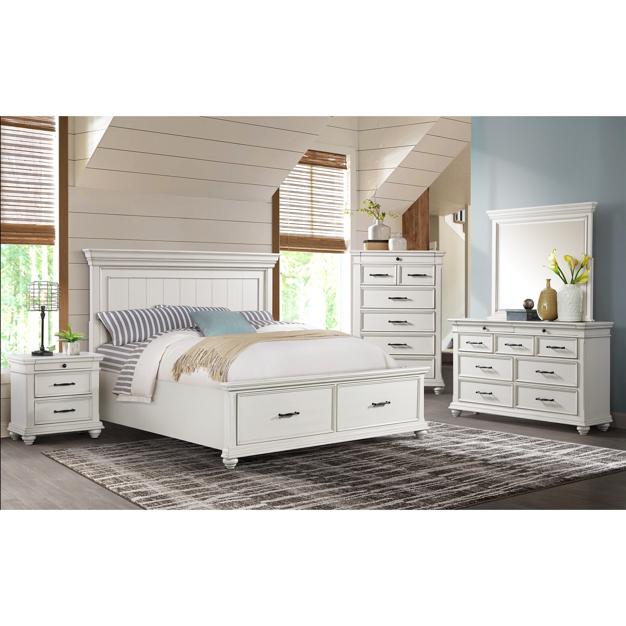 Slater King Bed in Antique White – SKU SR650KB | Elements
