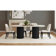 Sylvie Oval Dining Table with White Faux Marble Top in Black with Grain – SKU D-16000-8W-DT | Elements