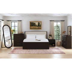Sylvie King UPH Bed with White Fabric in Dark Brown