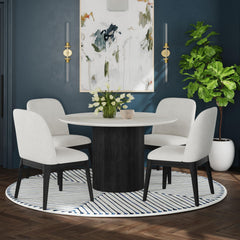 Sylvie Dining Side Chair with White Fabric in Black with Grain (2 Per Carton) – SKU D-16000-8W-SC | Elements