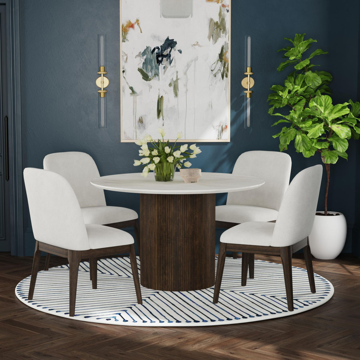Sylvie Dining Side Chair with White Fabric in Dark Brown (2 Per Carton) – SKU D-16000-5-SC | Elements