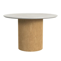 Sylvie Round Dining Table with White Faux Marble Top in Natural