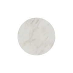 Sylvie Round End Table with White Faux Marble Top and Base in Dark Brown