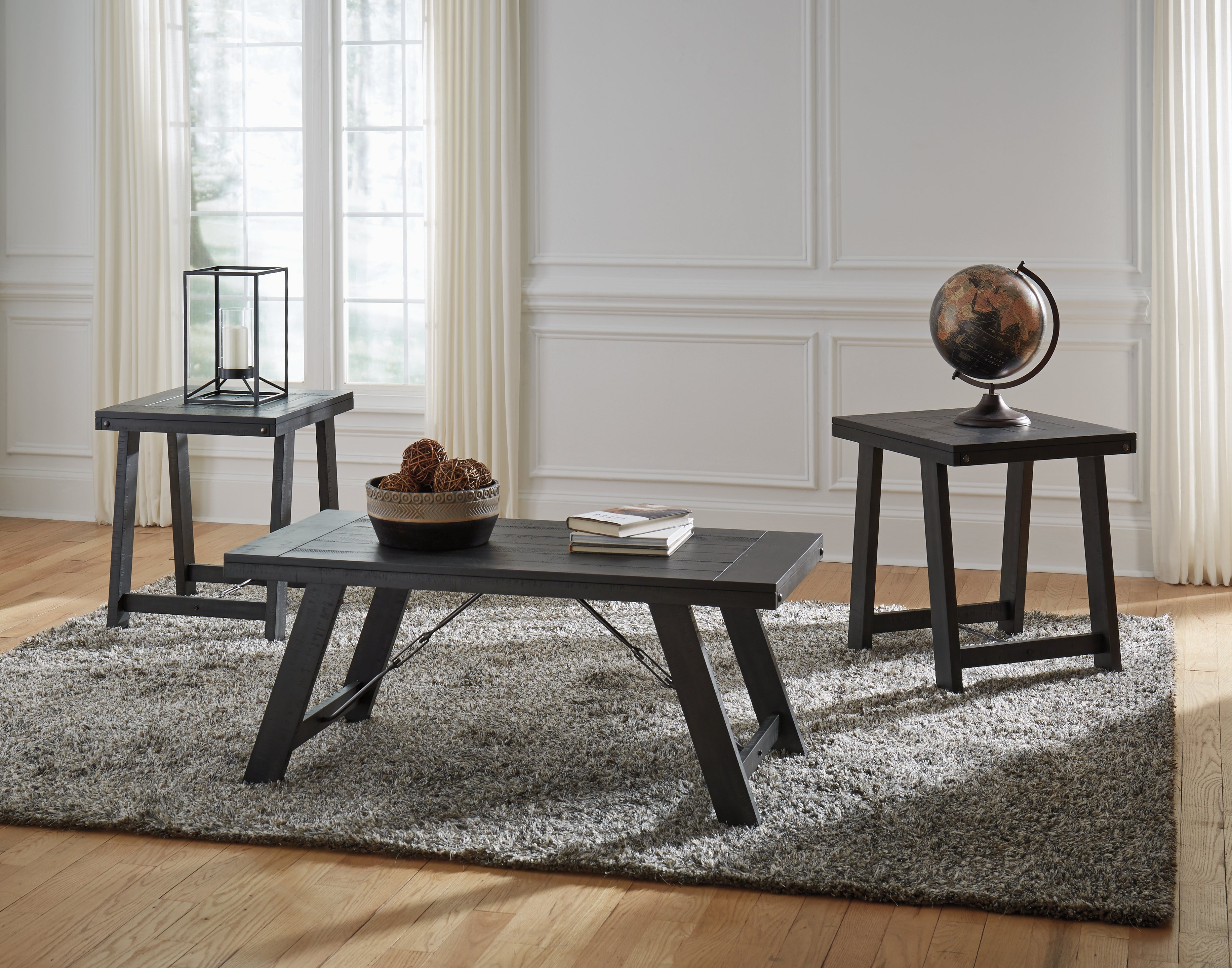 Hoover Furniture Outlet - Ashley Furniture - Noorbrook Table (Set of 3) - Occasional Table Set (3/CN) / Black/Pewter - T351-13