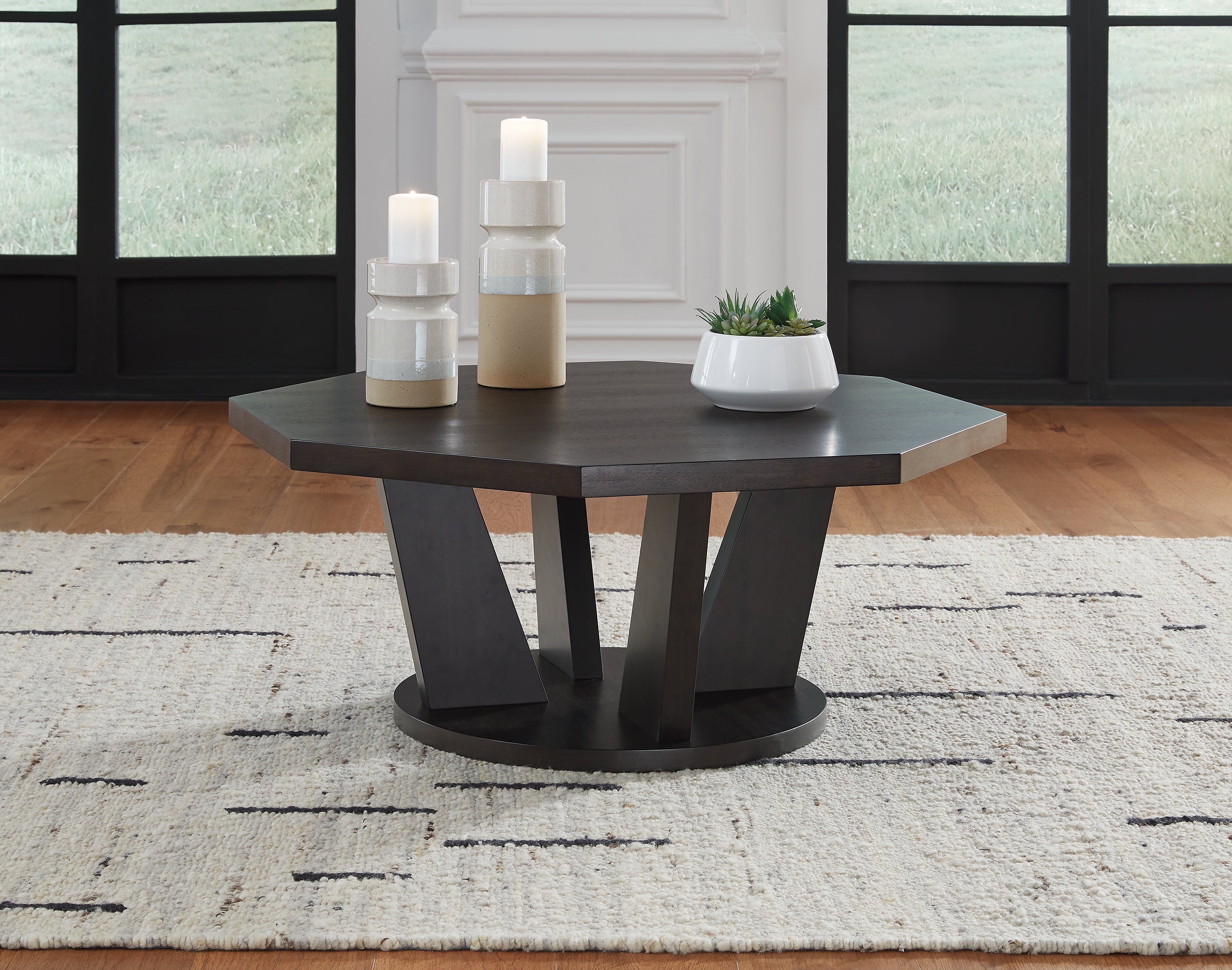 Hoover Furniture Outlet - Ashley Furniture - Chasinfield Coffee Table - Octagon Cocktail Table / Dark Brown - T458-8