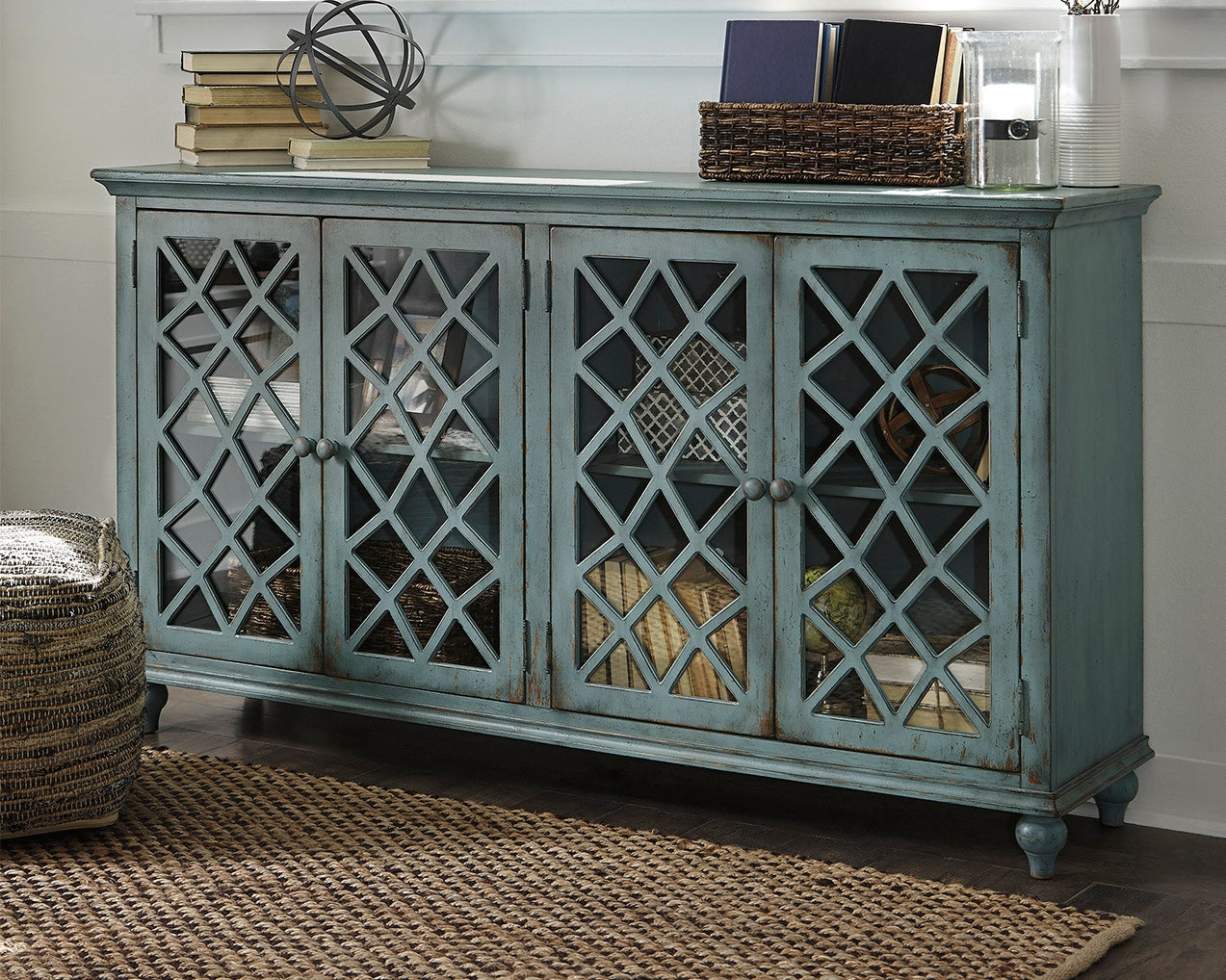 Hoover Furniture Outlet - Ashley Furniture - Mirimyn Accent Cabinet - Accent Cabinet / Antique Teal - T505-762