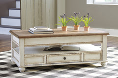Hoover Furniture Outlet - Ashley Furniture - Realyn Coffee Table with Lift Top - Lift Top Cocktail Table / White/Brown - T523-9