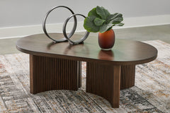 Hoover Furniture Outlet - Ashley Furniture - Korestone Coffee Table - Oval Cocktail Table / Dark Brown - T689-0