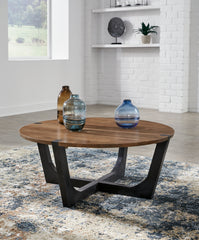 Hoover Furniture Outlet - Ashley Furniture - Hanneforth Coffee Table - Round Cocktail Table / Brown/Black - T726-8