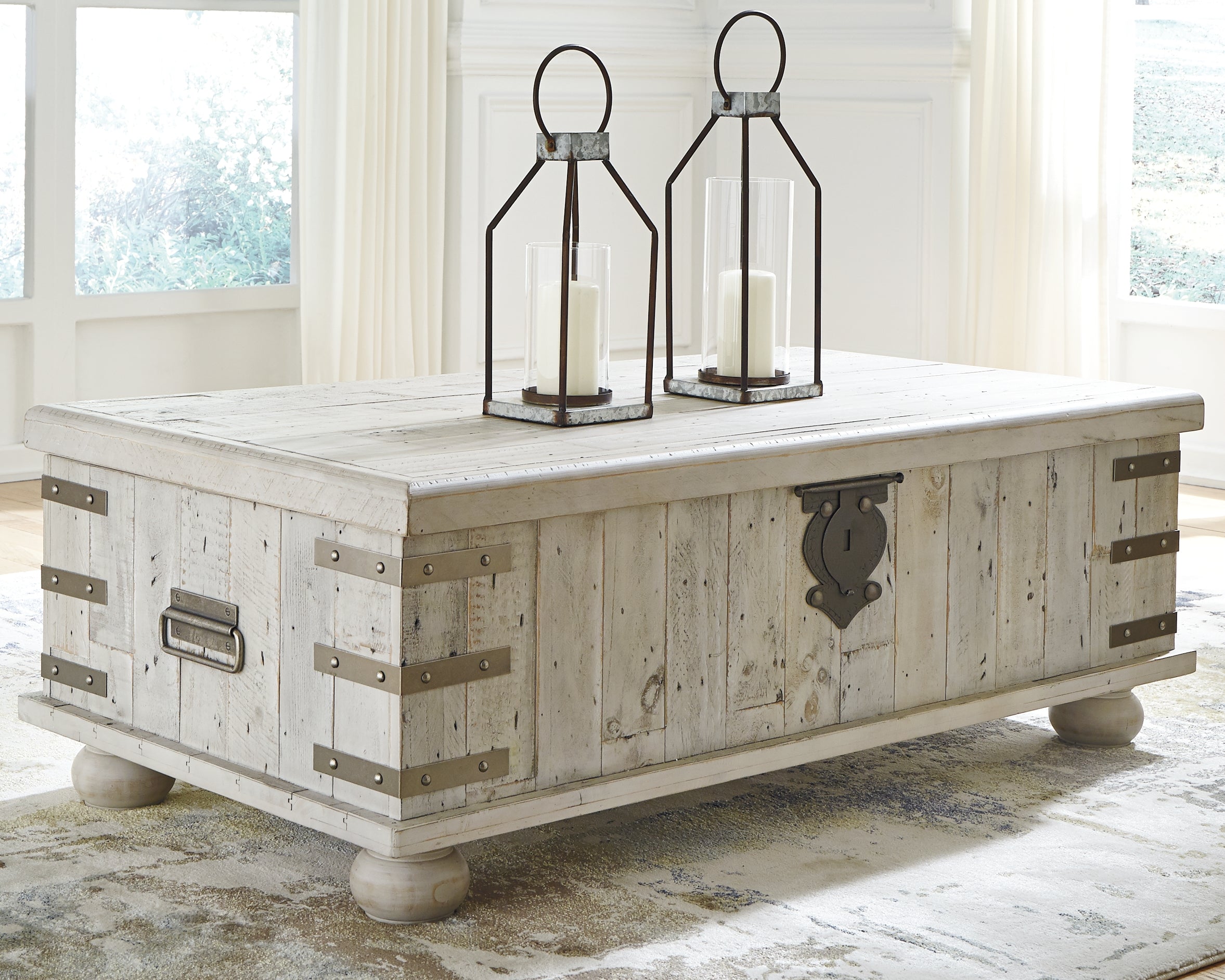 Hoover Furniture Outlet - Ashley Furniture - Carynhurst Coffee Table with Lift Top - Lift Top Cocktail Table / White Wash Gray - T757-9