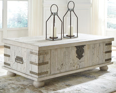 Hoover Furniture Outlet - Ashley Furniture - Carynhurst Coffee Table with Lift Top - Lift Top Cocktail Table / White Wash Gray - T757-9