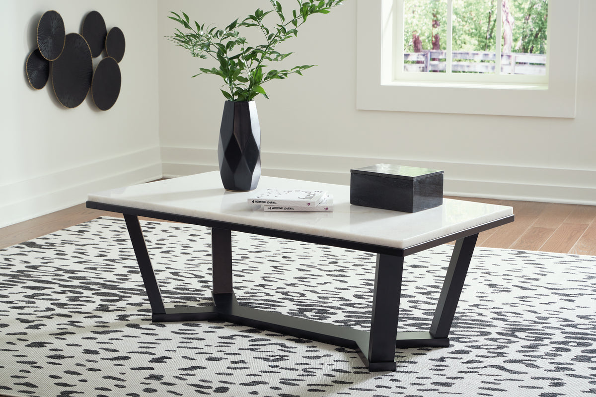 Hoover Furniture Outlet - Ashley Furniture - Fostead Coffee Table - Rectangular Cocktail Table / White/Espresso - T770-1