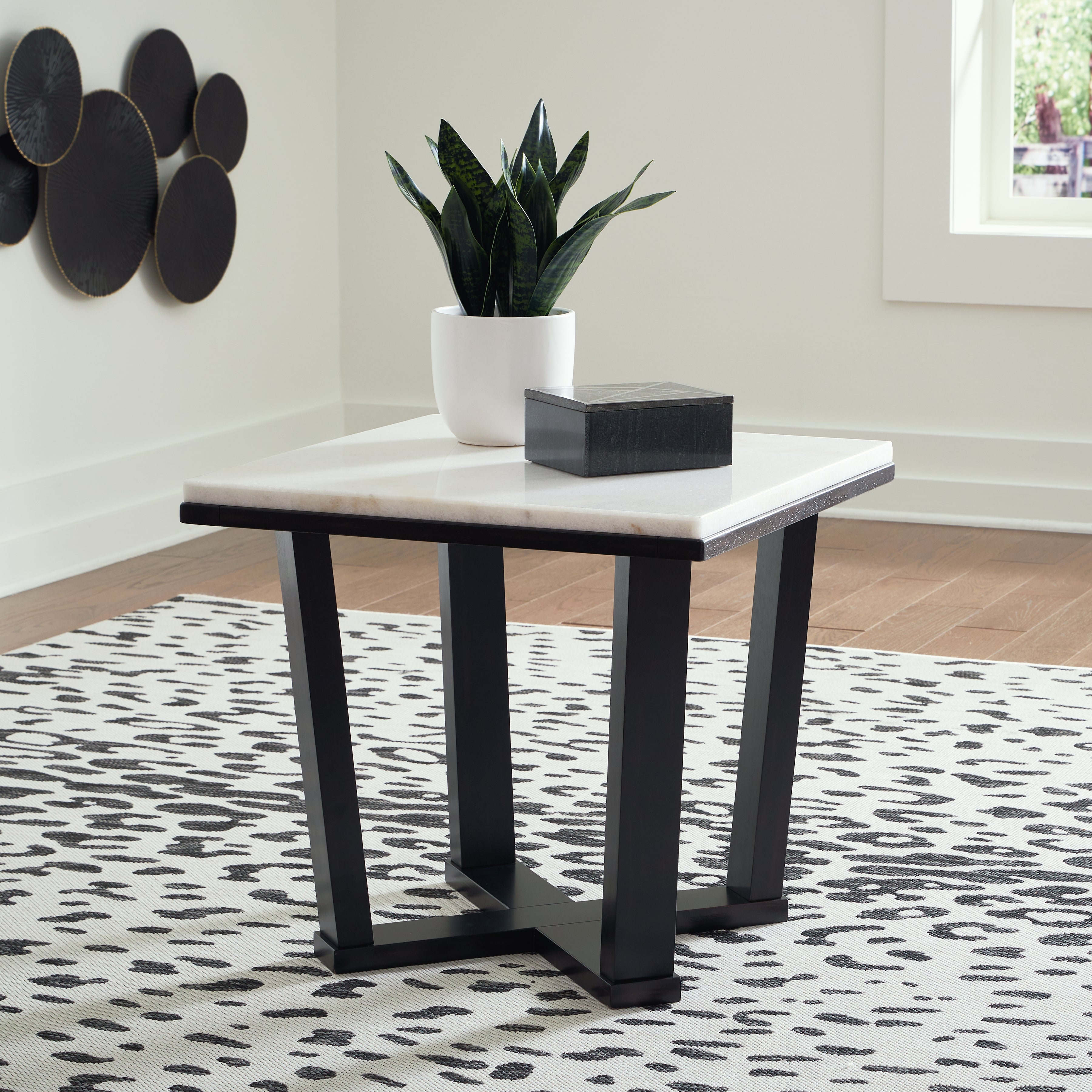 Hoover Furniture Outlet - Ashley Furniture - Fostead End Table - Square End Table / White/Espresso - T770-2