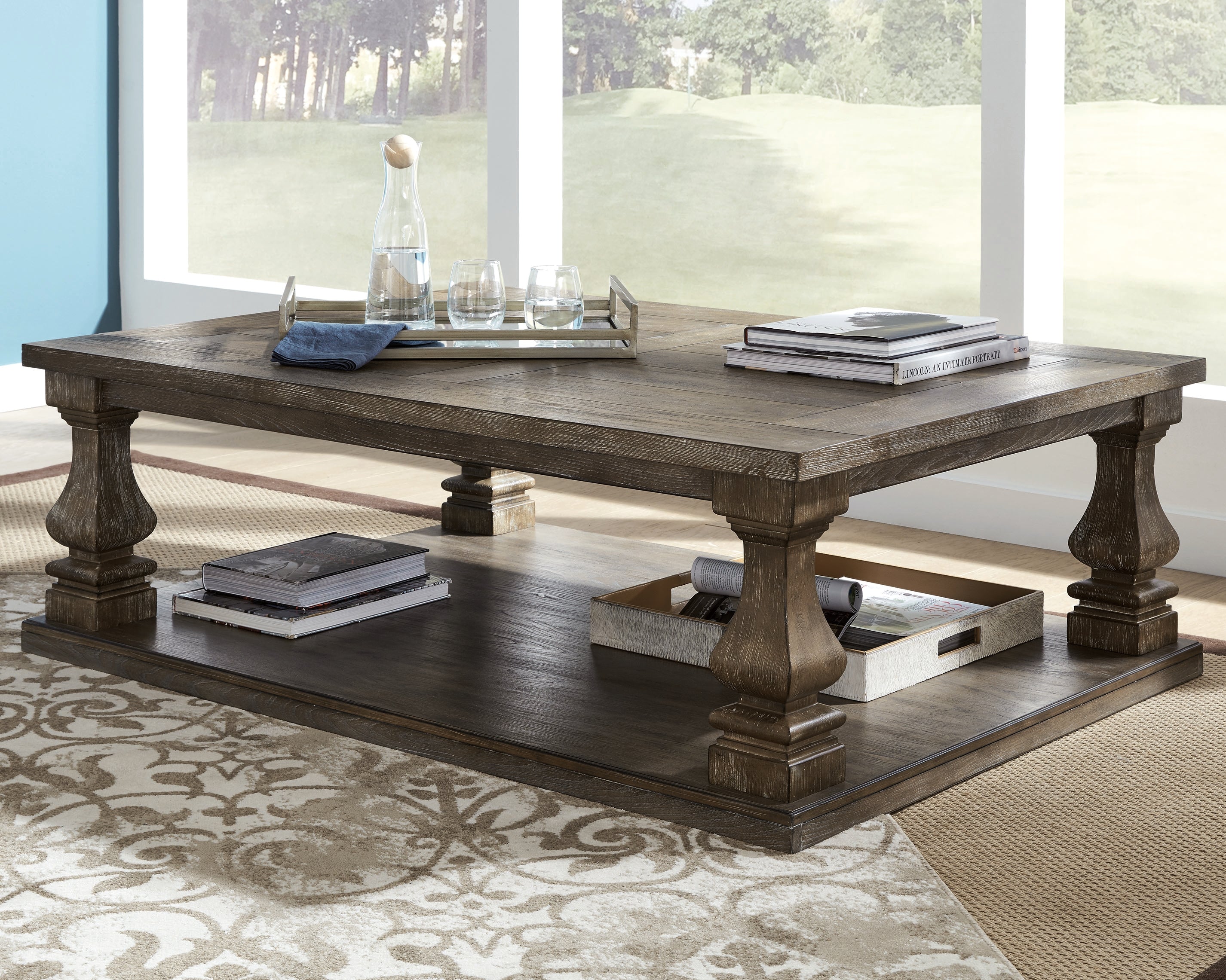 Hoover Furniture Outlet - Ashley Furniture - Johnelle Coffee Table - Rectangular Cocktail Table / Gray - T776-1