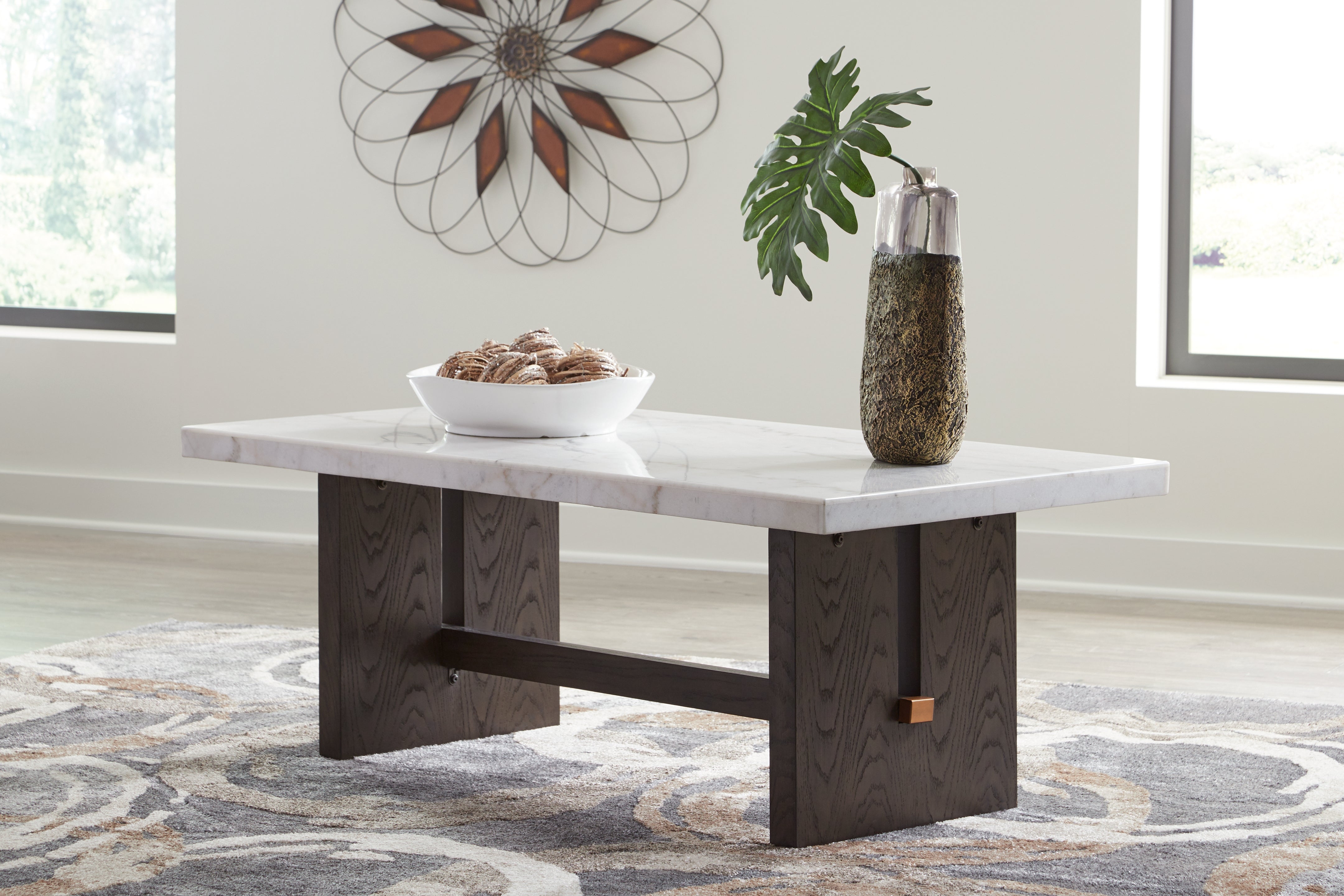 Hoover Furniture Outlet - Ashley Furniture - Burkhaus Coffee Table - Rectangular Cocktail Table / White/Dark Brown - T779-1