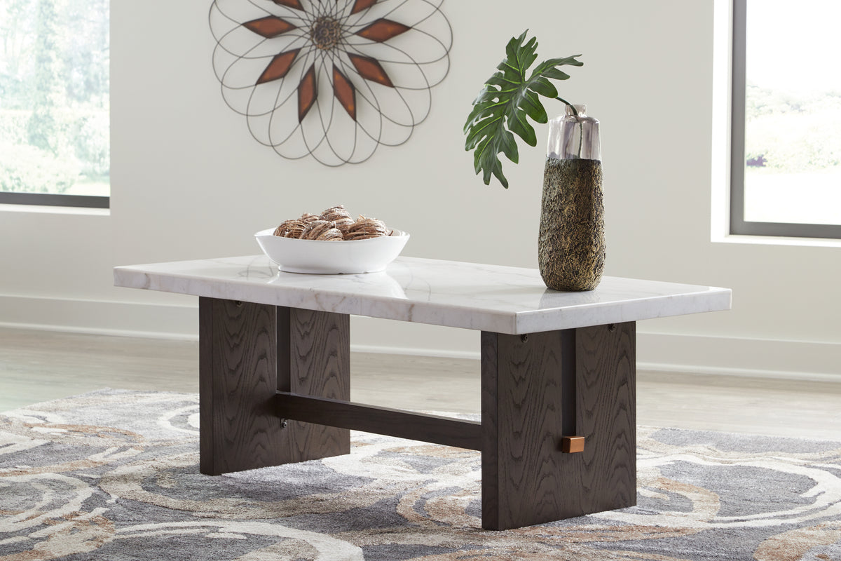 Hoover Furniture Outlet - Ashley Furniture - Burkhaus Coffee Table - Rectangular Cocktail Table / White/Dark Brown - T779-1