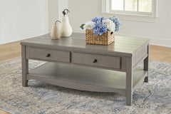 Hoover Furniture Outlet - Ashley Furniture - Charina Coffee Table - Rectangular Cocktail Table / Antique Gray - T784-1