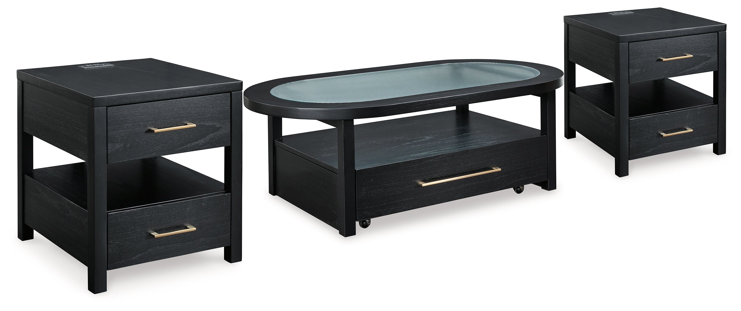 Hoover Furniture Outlet - Ashley Furniture - Winbardi Coffee Table and 2 End Tables - Coffee Table and 2 End Tables / Black - T786T1