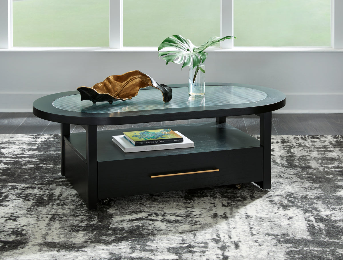 Hoover Furniture Outlet - Ashley Furniture - Winbardi Coffee Table - Oval Cocktail Table / Black - T786-0