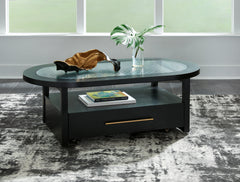 Hoover Furniture Outlet - Ashley Furniture - Winbardi Coffee Table - Oval Cocktail Table / Black - T786-0