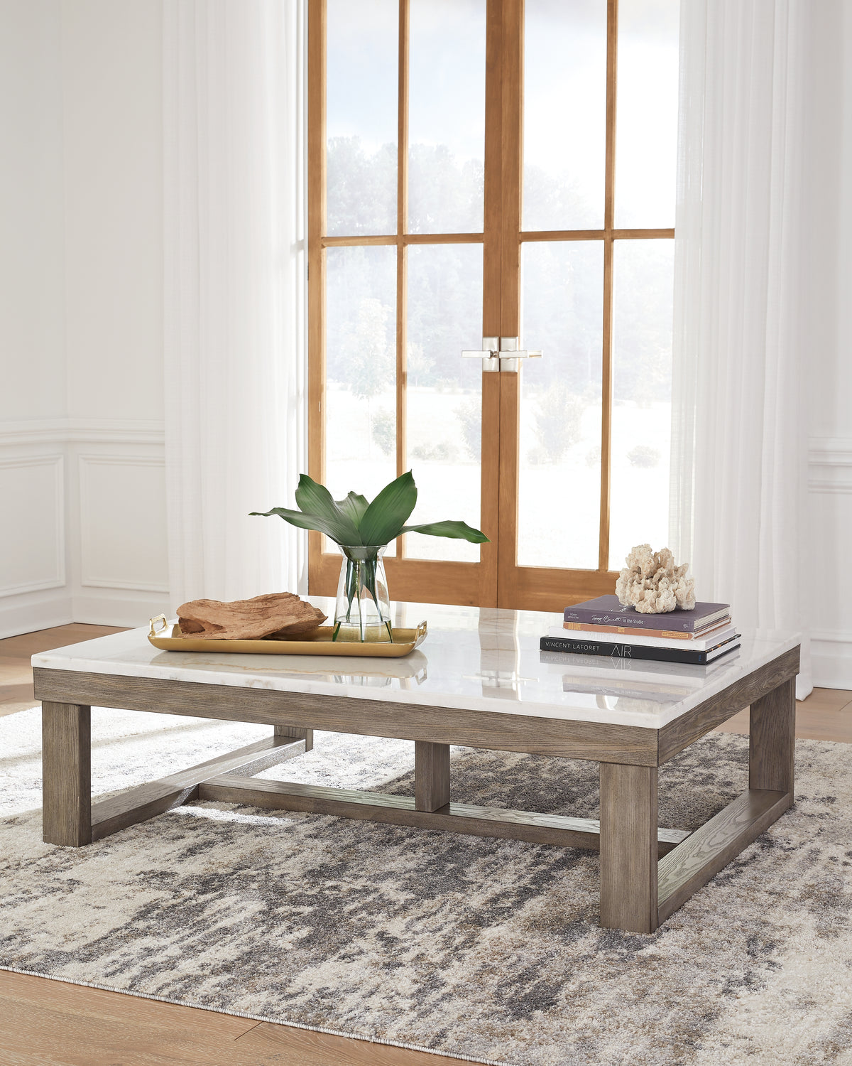 Hoover Furniture Outlet - Ashley Furniture - Loyaska Coffee Table - Rectangular Cocktail Table / Brown/Ivory - T789-1