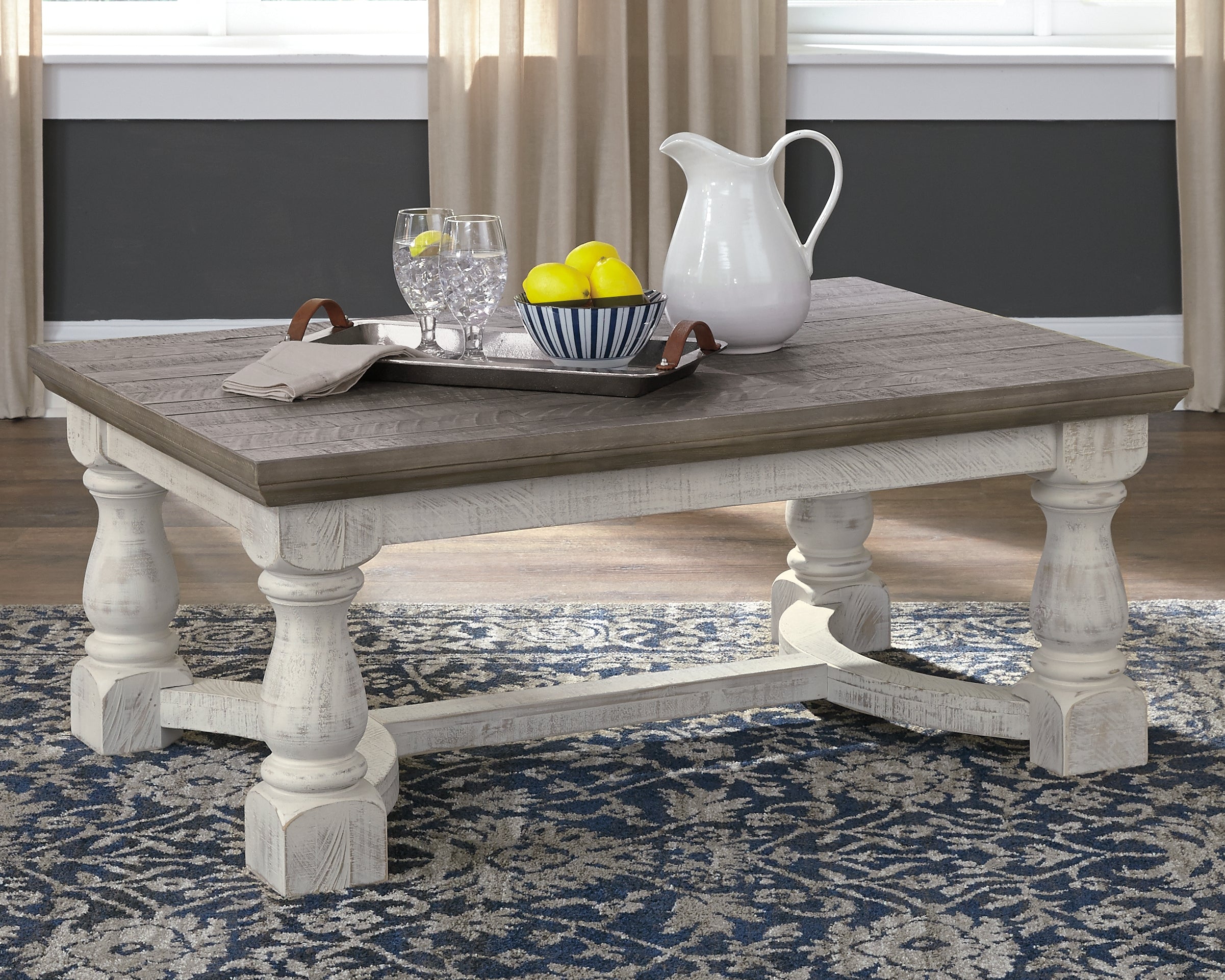 Hoover Furniture Outlet - Ashley Furniture - Havalance Coffee Table - Rectangular Cocktail Table / Gray/White - T814-1