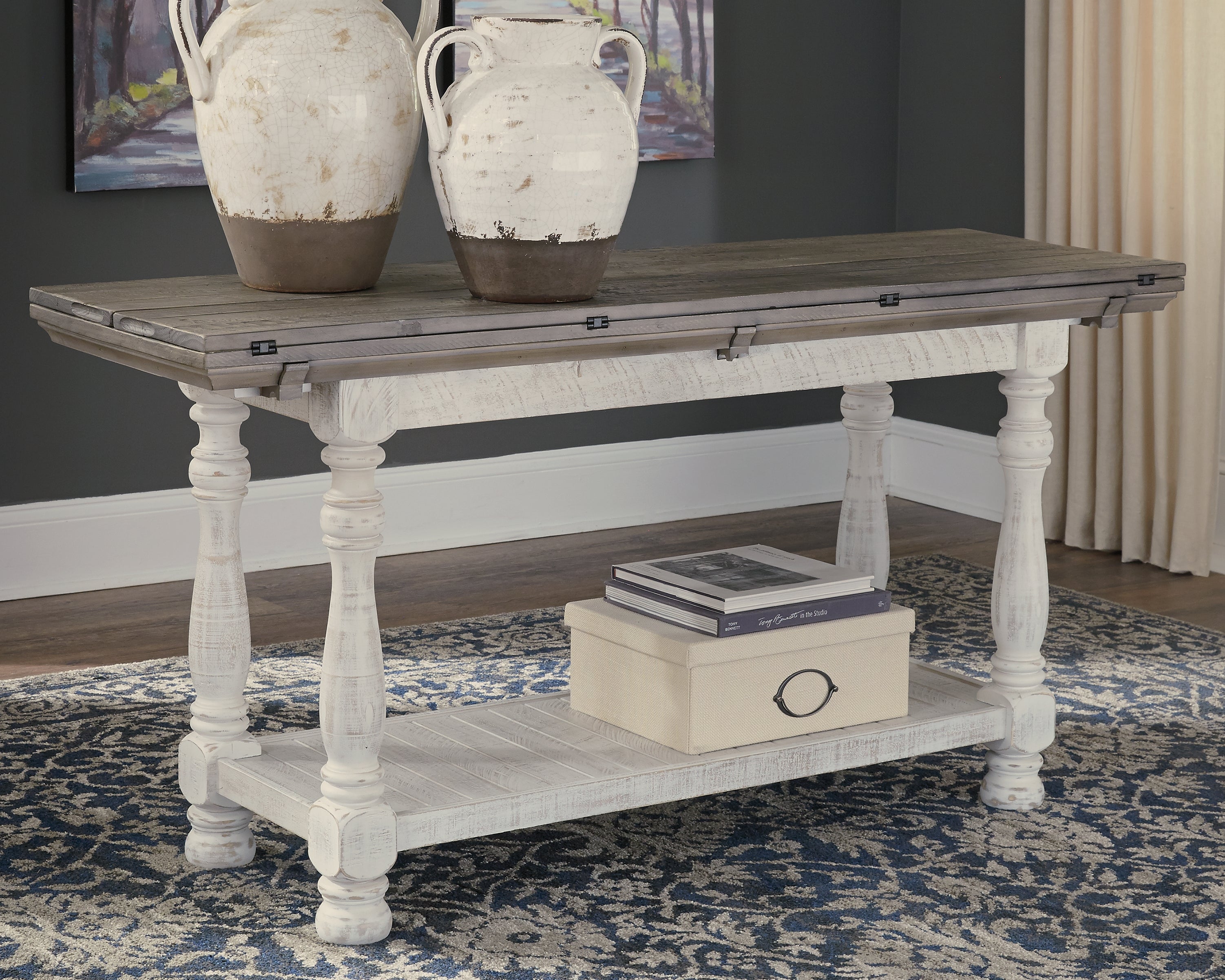 Hoover Furniture Outlet - Ashley Furniture - Havalance Sofa/Console Table - Flip Top Sofa Table / Gray/White - T814-4