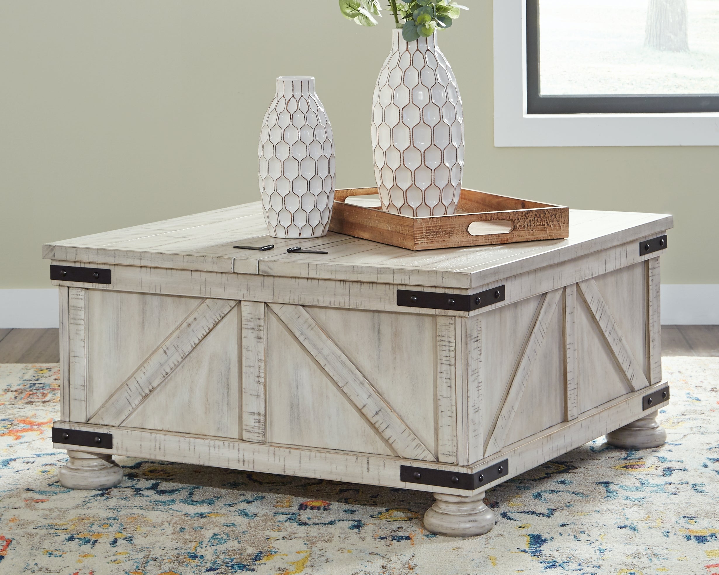 Hoover Furniture Outlet - Ashley Furniture - Carynhurst Coffee Table - Cocktail Table with Storage / Whitewash - T929-20
