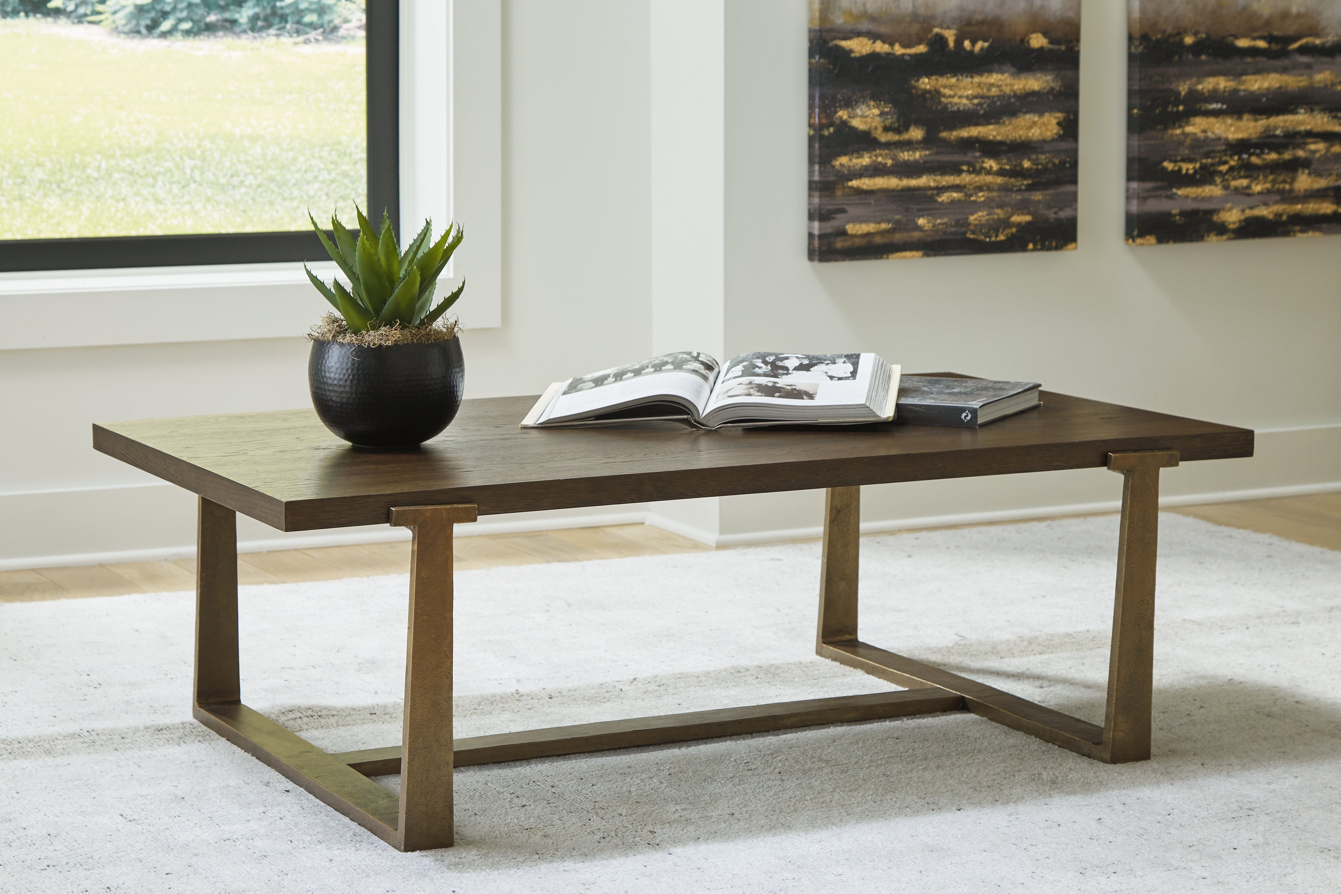 Hoover Furniture Outlet - Ashley Furniture - Balintmore Coffee Table - Rectangular Cocktail Table / Brown/Gold Finish - T967-1