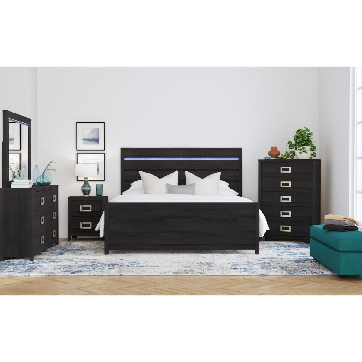 Tobias Full Bed with LED in Black – SKU B-15990-8-FBL | Elements