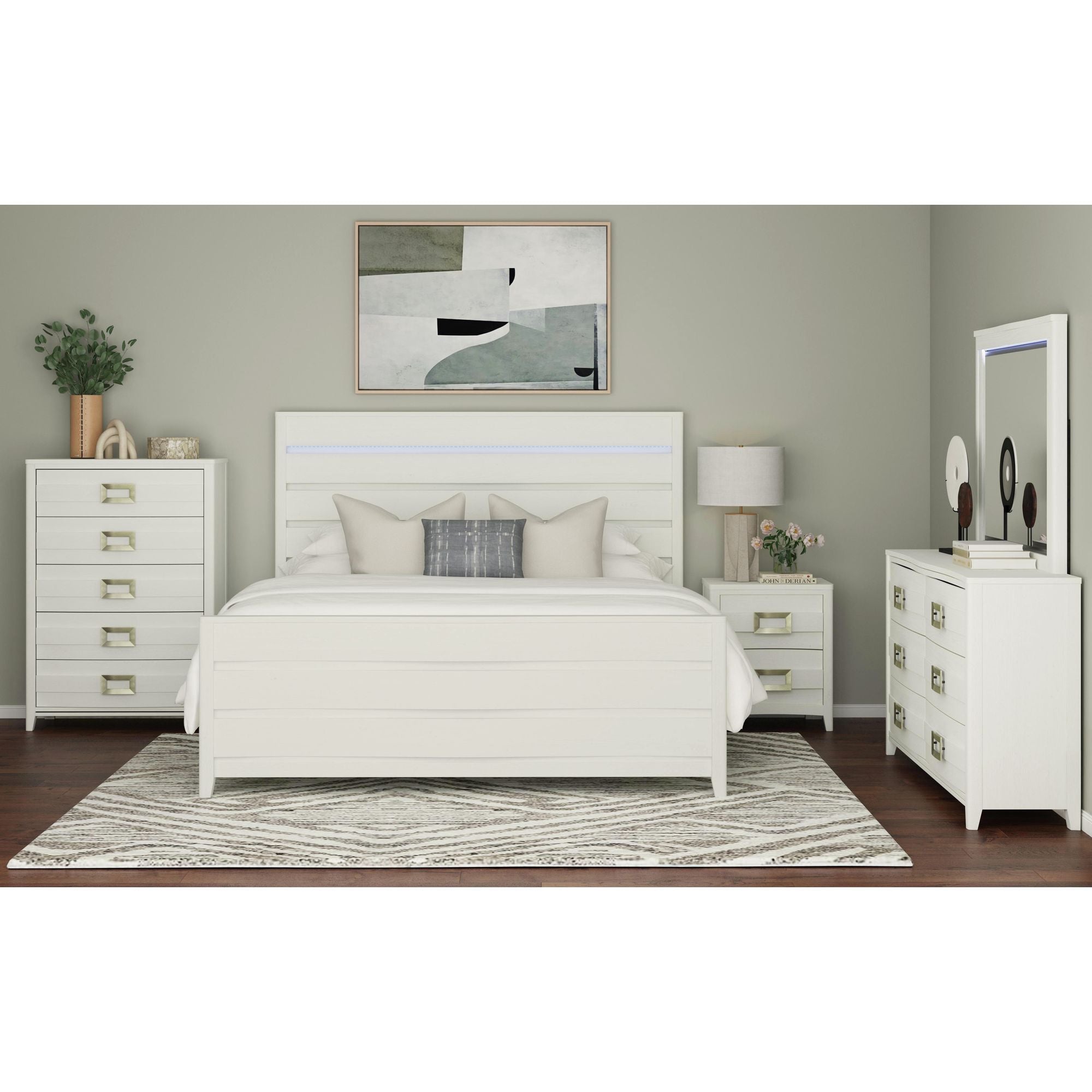 Tobias King Bed with LED in White – SKU B-15990-7-KBL | Elements