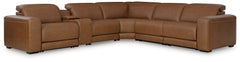 Hoover Furniture Outlet - Ashley Furniture - Magic Man 6-Piece Power Reclining Sectional with Console - 6-Piece Power Reclining Sectional with Console / Caramel - PCU10700S14